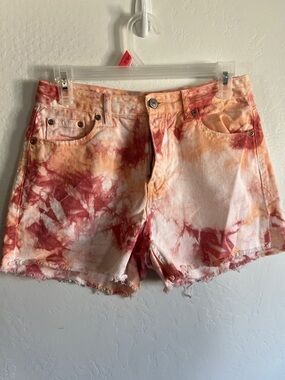 UNIONBAY Tie-Dye Denim Shorts in Red & Orange